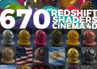 670组C4D Redshift渲染器材质预设金属钢铁布料木纹大理石皮革混凝土砖块等