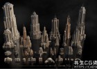 歌利亚混凝土石材建筑大厦3D模型Kitbash3D – Goliath(C4D格式)