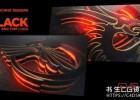 E3D插件制作史诗霓虹发光轮廓logo标志演绎特效AE模板Black Epic And Fire Logo