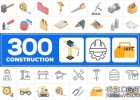 300个建筑施工机械企业商务图标MG动画AE模板300 Icons Pack - Construction
