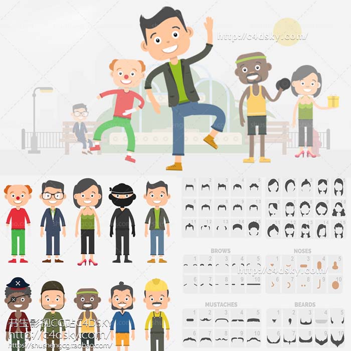 AE模板免费下载; 书生Videohive Character Maker - Explainer Video Toolkit， backgrounds, cartoon, character builder, characters, creator, elements, explainer, icons, modular, presentation, promotion, toolkit, typography