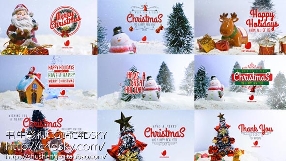 AE模板免费下载; 书生C4DSKY;Videohive 10 Miniature Christmas Wishes， christmas, cold, cute, deer, holiday, ice, miniature, santa clause, season, small, snow, snowman, tree, white, winter