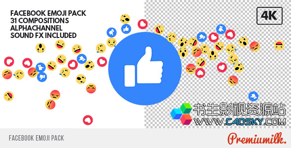AE模板用途:愤怒、情感、facebook、搞笑、地心引力、哈哈、爱、牛顿、混合牛奶、反应、悲伤、微笑、笑脸、社交媒体,Videohive Facebook Emoji Pack, angry, emotions, facebook, funny, gravity, haha, like, love, Newton, premiumilk, reactions, sad, smile, smily face, social media