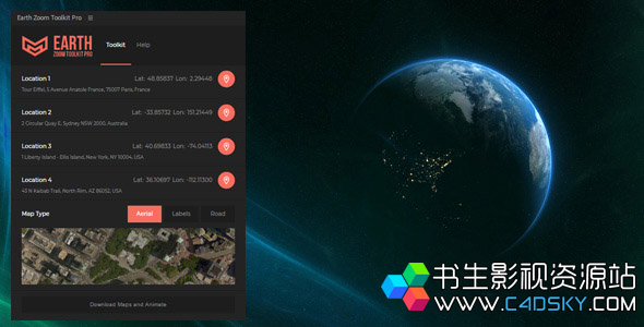 AE模板用途:地球缩放工具Pro,必应地图,地球,地球套件,地球变焦,全球,谷歌地图,地图,脚本,套房,工具箱,工具箱,世界,放大,videohive 21391606 Earth Zoom Toolkit Pro, bing maps, earth, earth suite, earth zoom, globe, google maps, map, maps, script, suite, tool, toolbox, toolkit, world, zoom