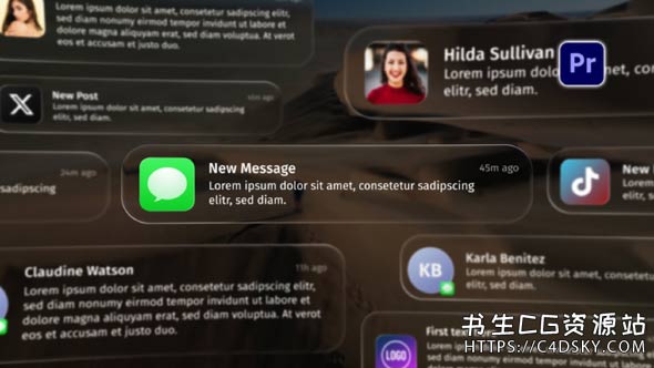 PR优雅透明社交媒体新消息动态弹窗动画模板Liquid Glass Pop-up Notification Bubbles for Social Media